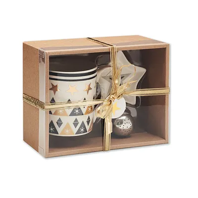 Cup, plate, and filter in box