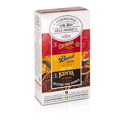 Selection of 9 compostable capsules (compatible with Nespresso)