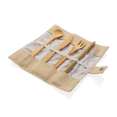 Reusable bamboo cutlery set