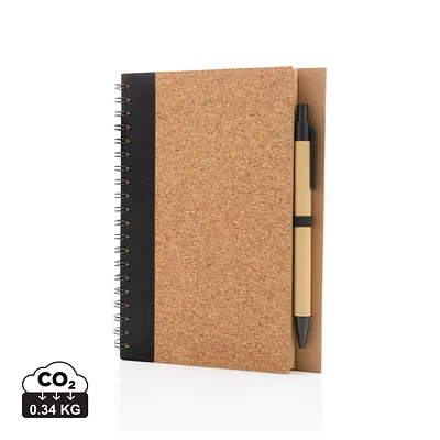 Libreta espiral de corcho con bolígrafo